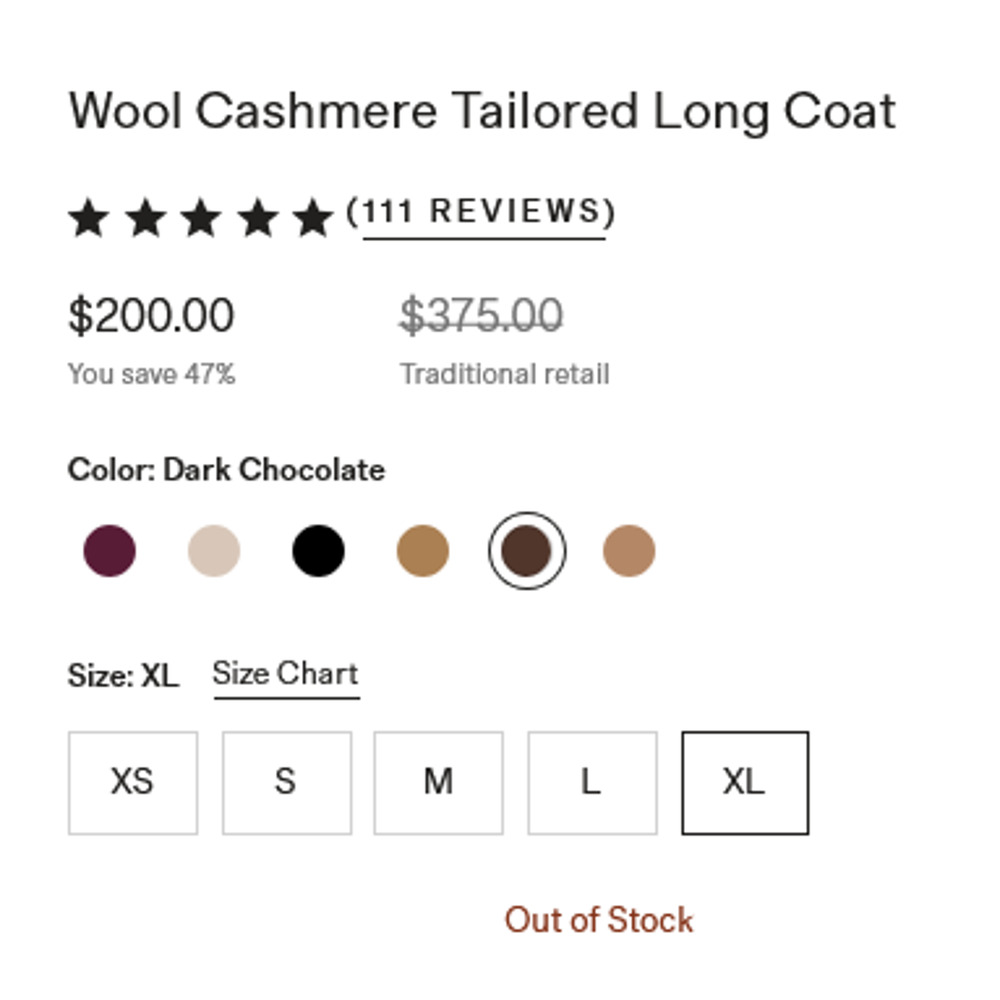 Quince Wool Cashmere Tailored Long Coat S Dark Chocolate NWOT - Picture 7 of 8